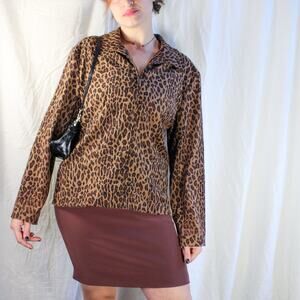 y2k leopard zip-up collared jacket